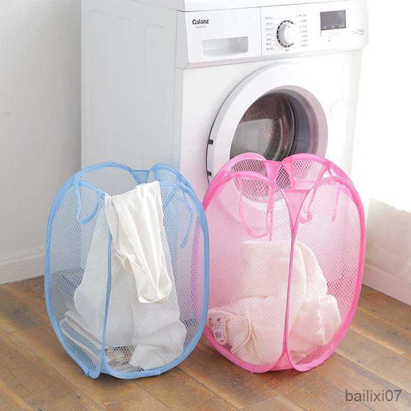 

basket folding laundry storage basket household dirty clothes bag light nylon mesh color net laundry basket sundries organization