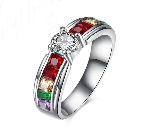 

wholemen and women rainbow ring the zircon austrian crystal rainbow gay pride ring fine jewelry5180035, Silver