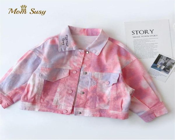

baby boys girls denim jacket embroidery tie dye toddler kid jean coat button baby outwear spring autumn chaqueta clothes 110y y203986465, Blue;gray