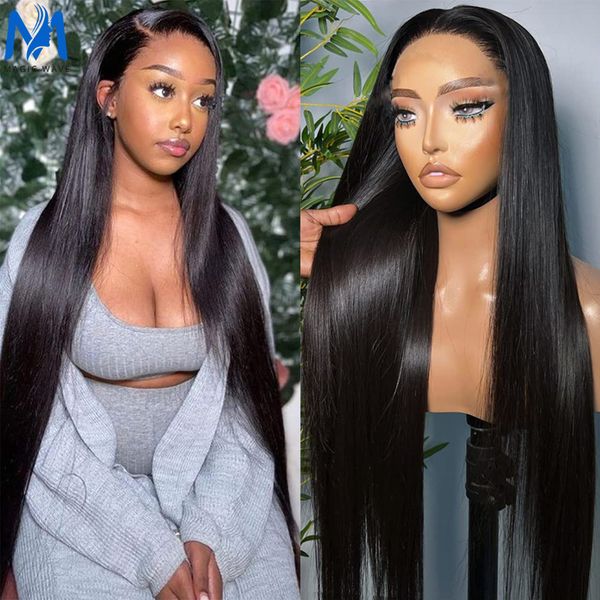 

48 inches straight 4x4 lace closure human hair wigs 250 density brazilian pre-plucked remy hair wigs for women transparent lace, Black;brown