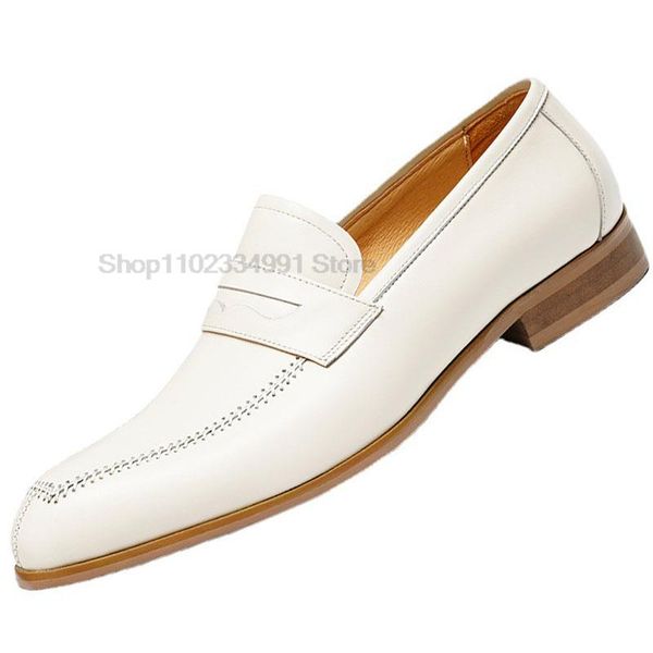 

handmade mens oxford shoes genuine leather white mens dress shoes slip on classic business wedding formal loafers shoes for men, Black