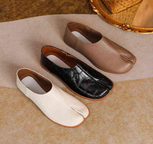 

dress shoes women split toe cow leather ninja tabi loafer unine flat mm6 woman soft slip on real pumping 2207184690229, Black
