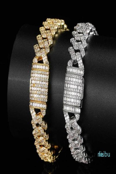 

hip hop claw setting cz stone bling iced out 10mm solid square cuban link chain bangles bracelets for men rapper jewelry charm8664037, Golden;silver
