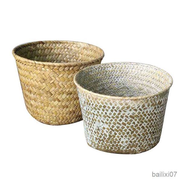 

basket bamboo storage baskets laundry straw patchwork wicker rattan seagrass belly garden flower pot planter basket