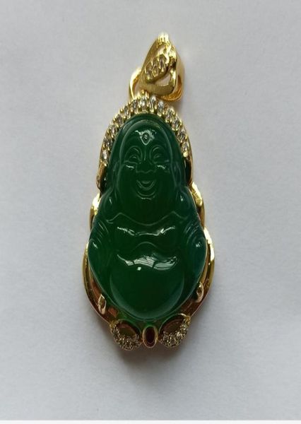 

natural chalcedony green buddha good luck pendant ship ping h31589633, Silver