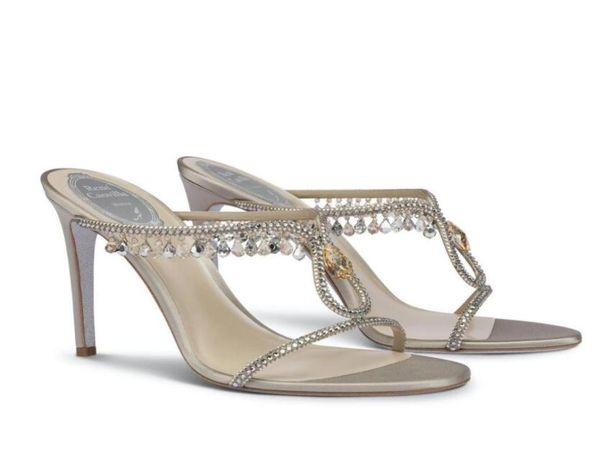 

handmade jewel rene sandals with heel chantel high heels glitter soles slippers caovilla women crystal pumps lady walking u35383981, Black