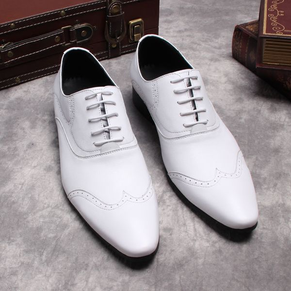 

handmade mens whole cut oxfords pointy toe genuine leather dress shoes brown black business shoes wedding formal shoes for men