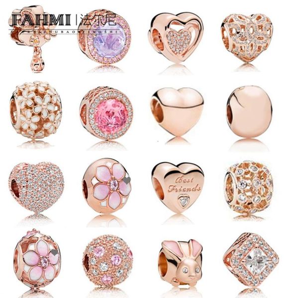 

fahmi 100 925 sterling silver charm rose gold beads cherry blossoms rabbit heart shaped temperament exquisite fashion ladies jewe6560253, Black