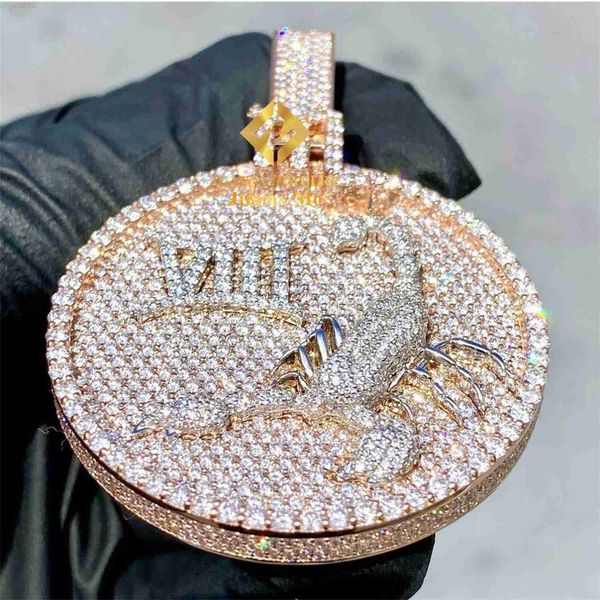 

customized buss down stylish honey comb setting jewelry s925 solid silver iced out d vvs moissanite circle pendant necklace men