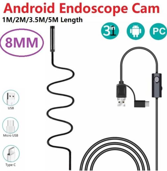 

8mm lens usb endoscope camera waterproof wire snake tube inspection borescope for otg compatible android phones 1 2 3 5 5m285h5246763