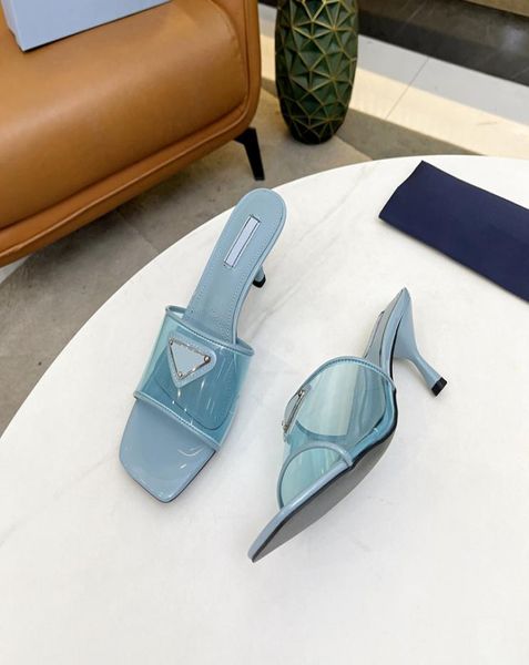 

black celeste transparent and patent leather sandals midheel slides for women heels slippers mules home casual fashion1956383