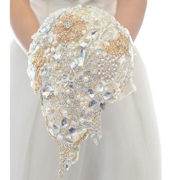 

bridal bouquet handmade rose pearls and diamonds bride holding flowers beads real image wedding bouquet3391435