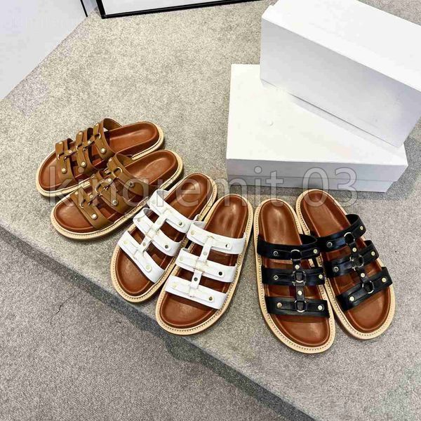 

designer sandals women tippi vegetable tanned cow leather sandal flat shoes summer decoration outdoor classic casual slide open toe woven up, Black