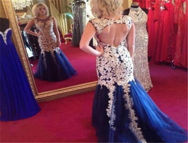 

scoop neck sleeveless royal blue tulle backless mermaid prom dresses with appliques evening dress robes de soiree longues6787936, Black;red
