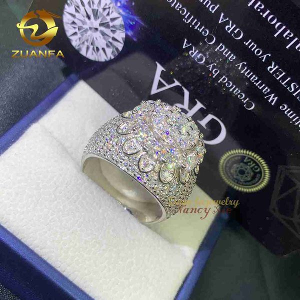 

iced out 925 sterling silver hip hop moissanite jewelry ring men custom flower ring fashion jewelry finger rings