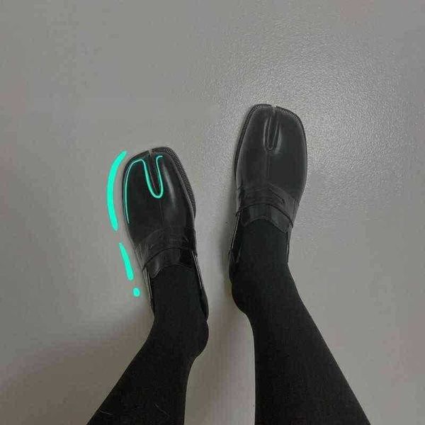 

dress shoes flat round split toe shallow women single shoe slip on slingback mule leather soft loafer 220622, Black