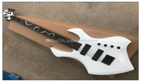 

white body 5 strings electric bass guitar with colorful pearl snake patternblack hardware2 pickupsrosewood fingerboardoffer cu4066568