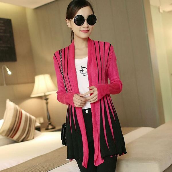 

sweaters winter women cardigan 2023 korean stripes print long sleeve sweater slim shawl knitting sweater cardigan for female df728, White;black