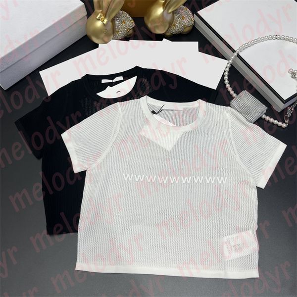 

summer hollow t shirt women letter round neck short sleeve outdoor casual knitted tees, White