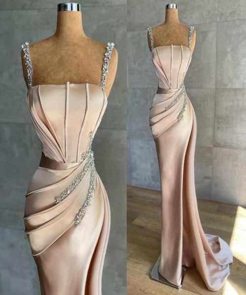 

chic sheath mermaid evening dresses 2022 latest spaghetti strap sequins pleats long formal party celebrity gowns vestidos bc14843931, Black;red