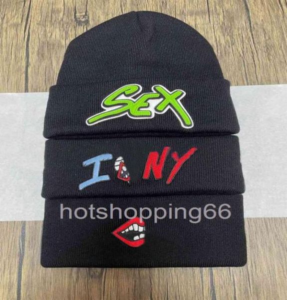 

2022crow knitted hat in winter female records matty boy embroidered patchwork cold hat malec92899986633957, Blue;gray