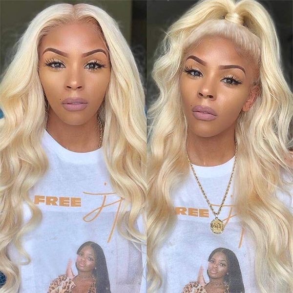 

200 density water wavy 13x4 transparent lace frontal wigs for women 613 honey blonde body wave lace front human hair wigs, Black;brown