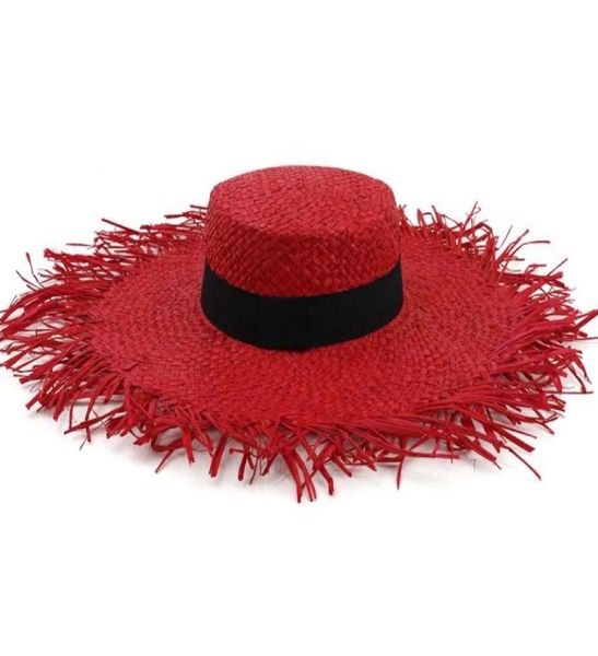 

female handknitted straw hat sun protection visor lafite big brim ladies women beach cap sun hat with untrimmed edges48424568223313, Blue;gray