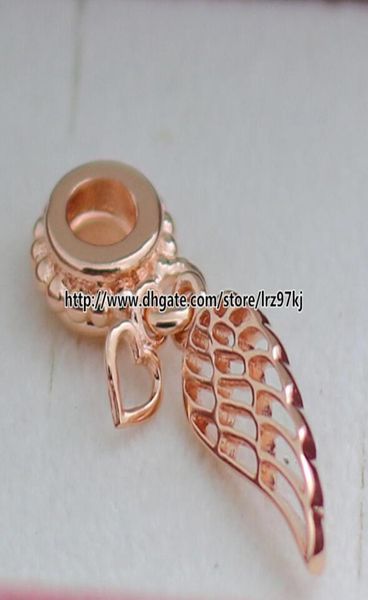 

925 sterling silver rose gold plated angel wing dangle charm bead fits european pandora jewelry bracelets necklaces necklaces417292001747, Black