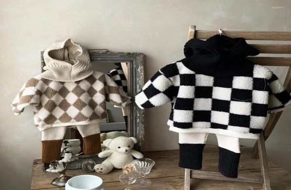 

clothing sets txlixc korean toddler boys clothes fall winter warm set long sleeve checkerboard print lamb fleece pullover contrast9886162, White