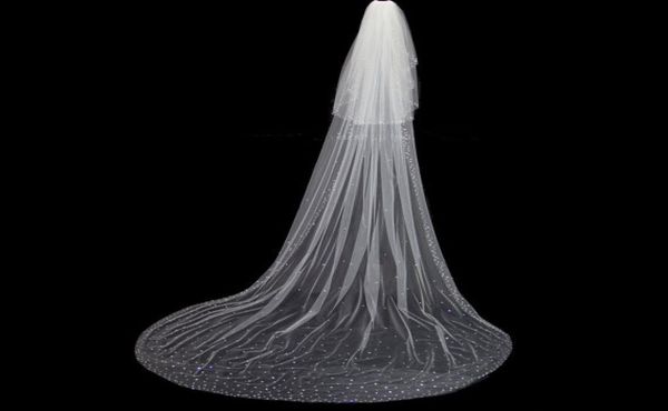 

two layer white ivory wedding veil crystal cathedrarl length bridal veils with comb rhinestones edge2994504, Black