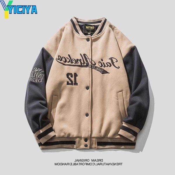 

yiciya men's jackets varsity jacket men clothes bomber windbreaker baseball retro brown outerwear coats woman clothing men's, Black;brown