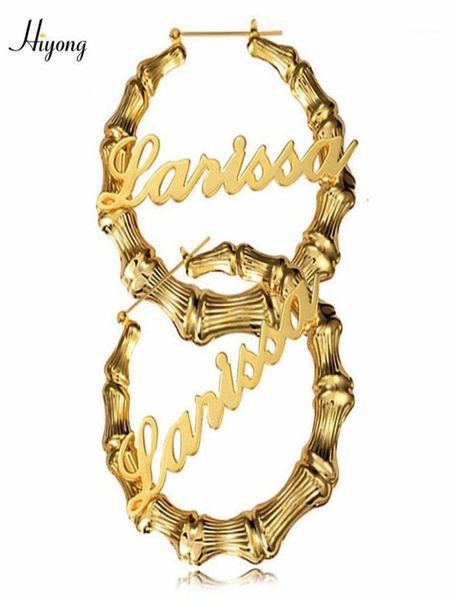 

507090mm stainless steel customizable bamboo hoop earrings custom name earrings customize hiphop for women gift17866044, Golden;silver