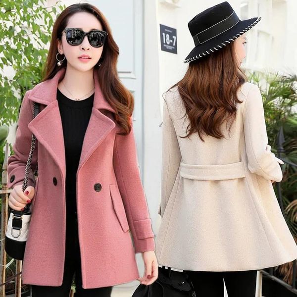 

fur women's woolen coat 2022 spring autumn new lady basic coat fashion temperament slim short coat women jacket coat solid outwear, Black
