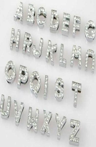 

whole 10mm 130pcslot az full rhinestones slide letters diy alphabet charm accessories fit for 10mm pet collar keychains6634559, Bronze;silver