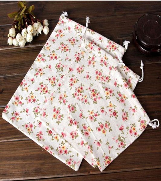 

pure flower printed linen gift bag sachets travel organza sack jewelry gift pouches7089353, Pink;blue