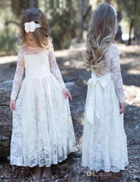 

2018 white a line designer lace flower girl dresses jewel neck princess long sleeves kids girls communion party wears dresses mc038655591, White;blue