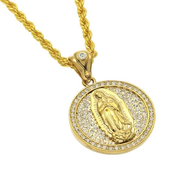 

men women virgin mary pendant hip hop jewelry iced out bling bling rhinestone crystal gold color pendant necklace chain4215860, Silver