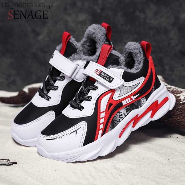 

athletic outdoor senage children's snow shoes warm plush cotton shoes fashion winter kids walking sneakers casual light soft flat shoes, Black