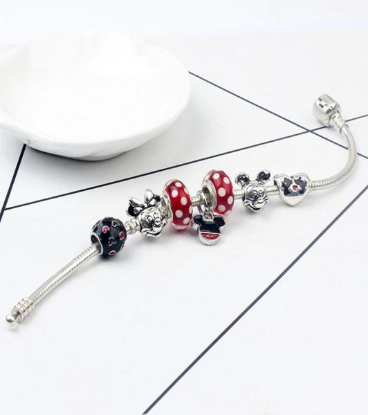 

whole murano glass cartoon charm bracelets for women crystal original diy jewelry style fit pandora with crown2452756, Black