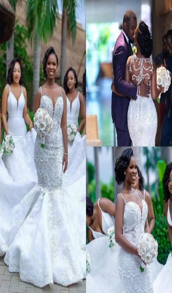 

2019 plus size mermaid wedding dresses lace appliqued beaded ruffles country wedding dress sweep train vestidos de novia vintage b5136232, White