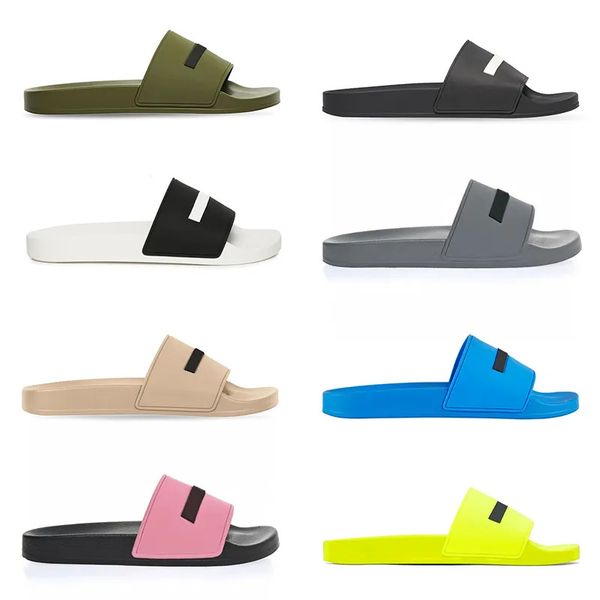 

men women designer slippers summer pool slides black fluo green white cool grey beige blue pink split mens rubber sandals paris shoes size 3