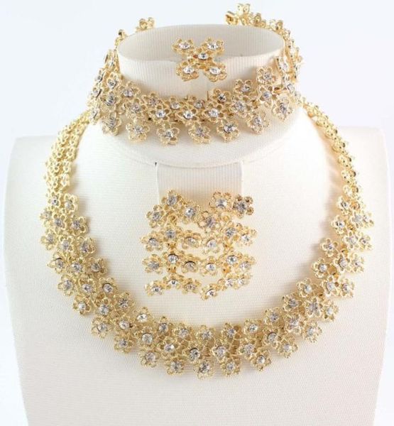 

fashion women gold plated crystal bridal jewelry sets alloy necklace bracelet earring ring jewelry sets7076850, Black