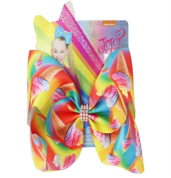 

drop jojo swia hair bow print ribbon ice cream 8inch hair bow with alligator clip bowknot rainbow headwrap for baby girls28205892719, Slivery;white
