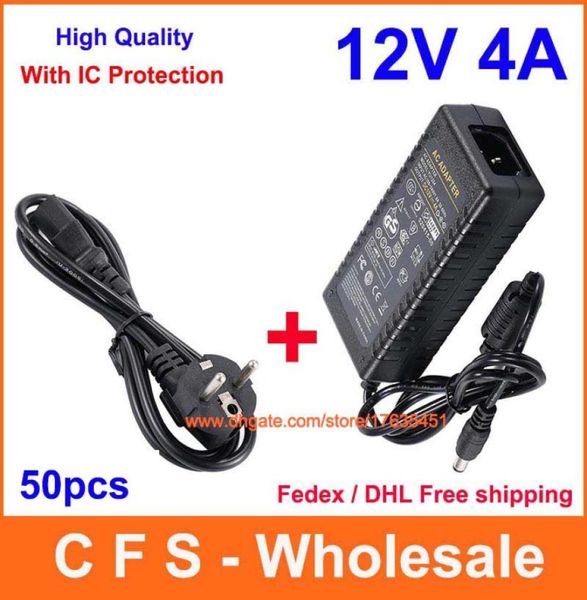 

50pcs ac dc power supply 12v 4a adapter 48w charger for 5050 3528 led rigid strip light display lcd monitor power cord with ic p2048767