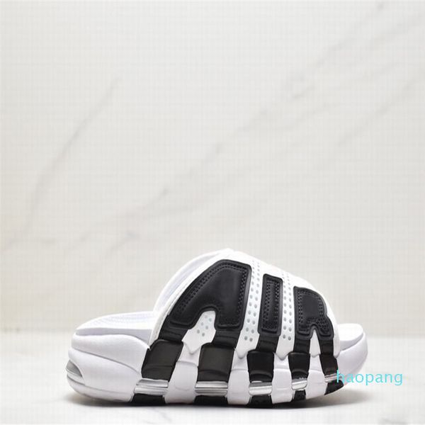 

with box more uptempos slippers men women black white red blue sports slide