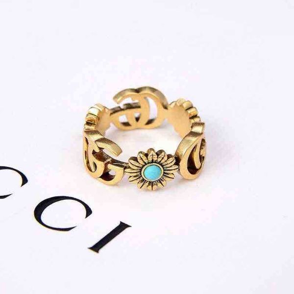 

designer jewelry bracelet necklace ring little daisy turquoise hollow make old petal ring, Silver