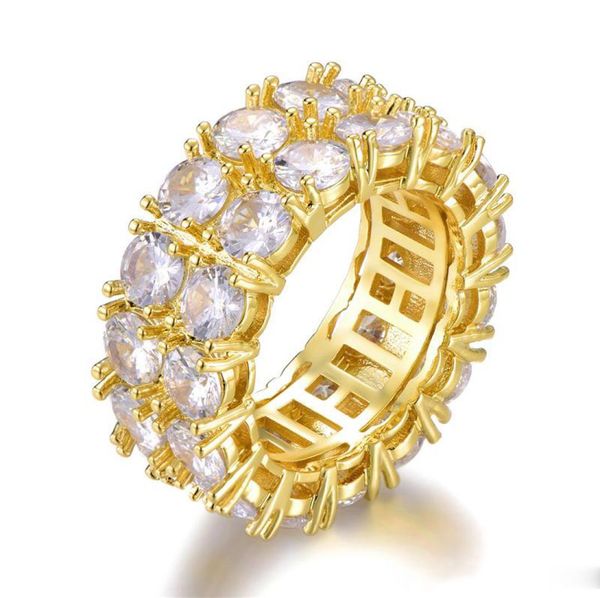 

2 row cz men039s ring 18 k copper charm gold silver color cubic zircon iced ring fashion hip hop jewelry1003908
