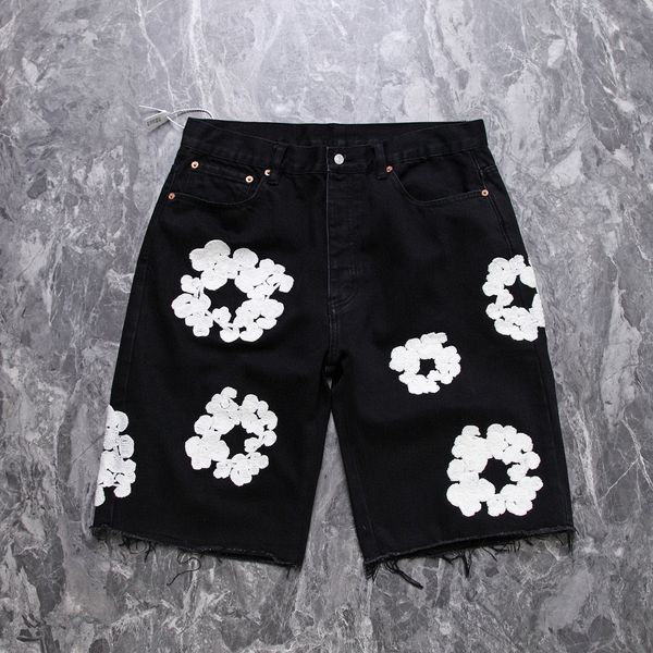 

fashion 2023 mens shorts jeans luxury designer men jean flower printing denim shortpants slim mens denim street hip hop, Blue