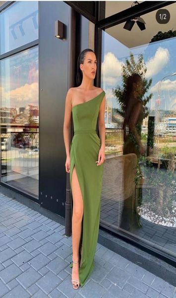 

sheath green chiffon one shoulder long prom dresses front split arabic formal dresses evening gown 2020 vabendkleider sweet 11045957, Black