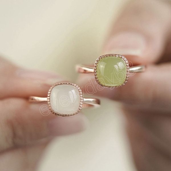 

silver color forefinger ring for women square hetian jade jewerly girl birthday gift